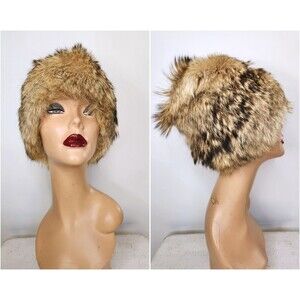 Arctic FOX Fur Hat - Vintage Chunky Fluffy Soft Fox Fur Hat Variegated Colors